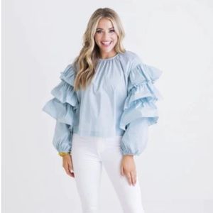 KARLIE medium poplin ruffled long sleeve boutique top